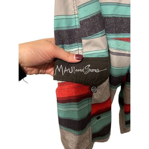 Maui and Sons 4 way stretch Black Shark Striped Trunks Board Shorts Beach size 3 - Picture 5 of 6